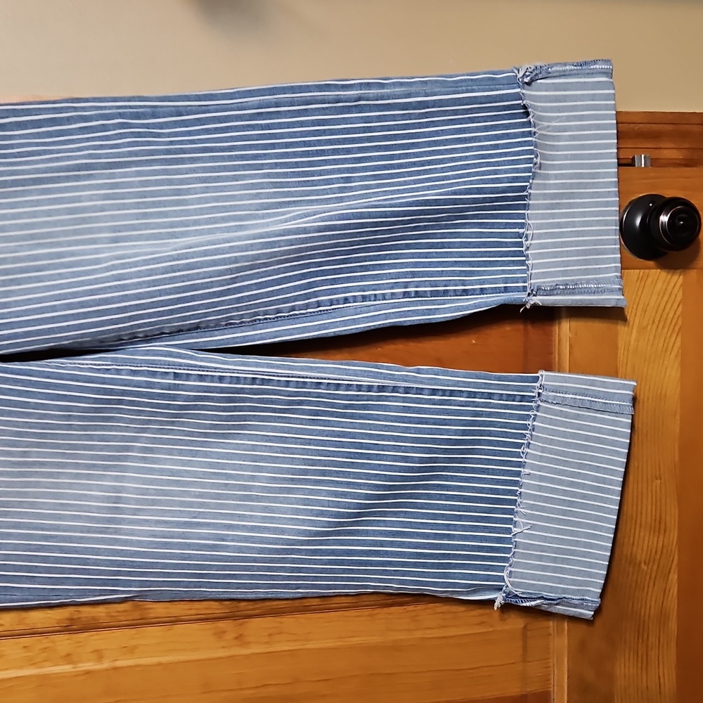 Aqua Striped Cuffed Dad Blue Striped High Waisted Denim Jeans - Picture 5 of 13